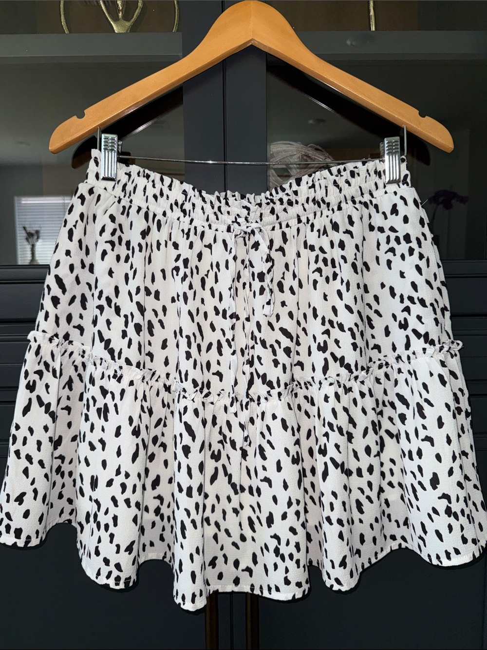 Polly Black & White Dalmatian Print Tiered Mini Skirt